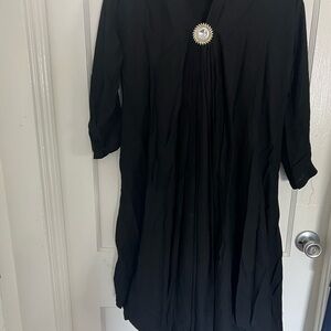 Chic Black Dress with Crystal Brooch